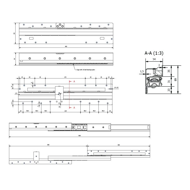Skuffeskinner til Bundmontering 400mm - Softclose