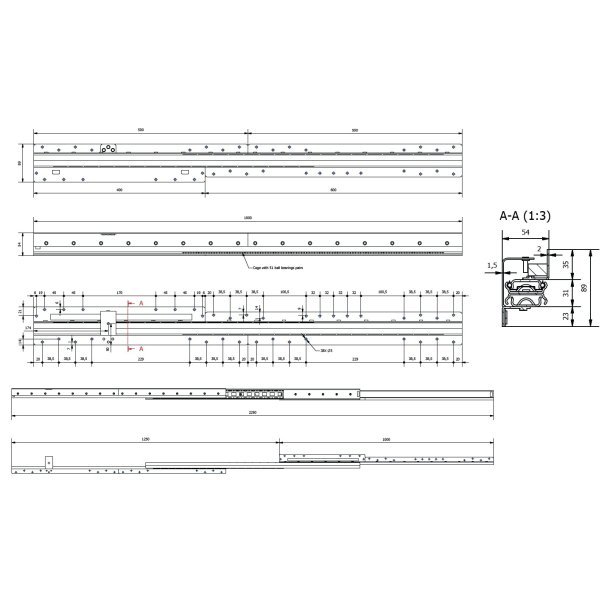 Skuffeskinner til Bundmontering 1000mm - Softclose