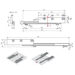 Skuffeskinner til Bundmontering 27x511mm - Softclose