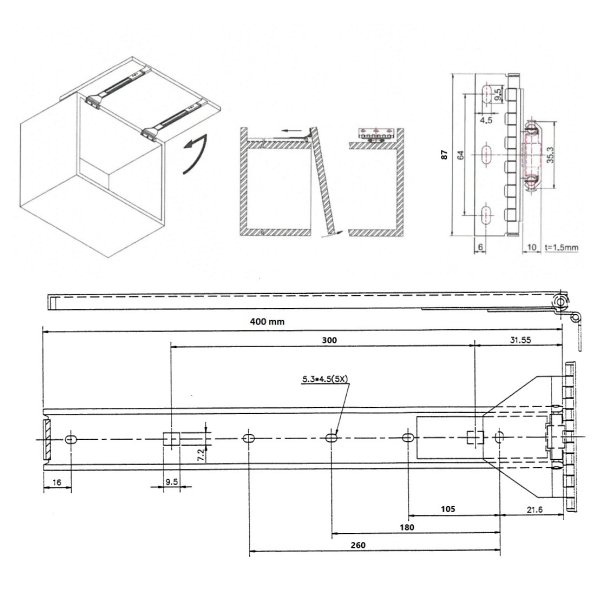 Udtrk "Flip" 400x35mm - Sortlakeret