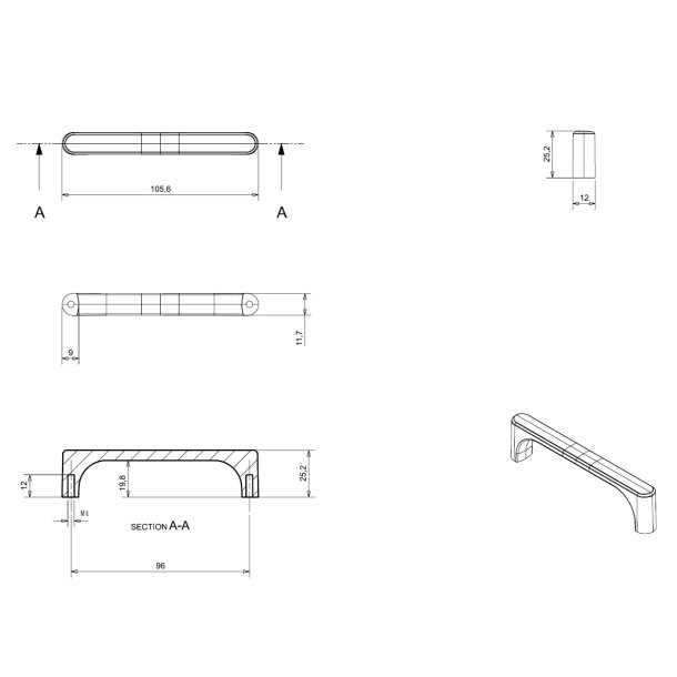 Greb "Drusa" - B�rstet Messing - cc 96mm