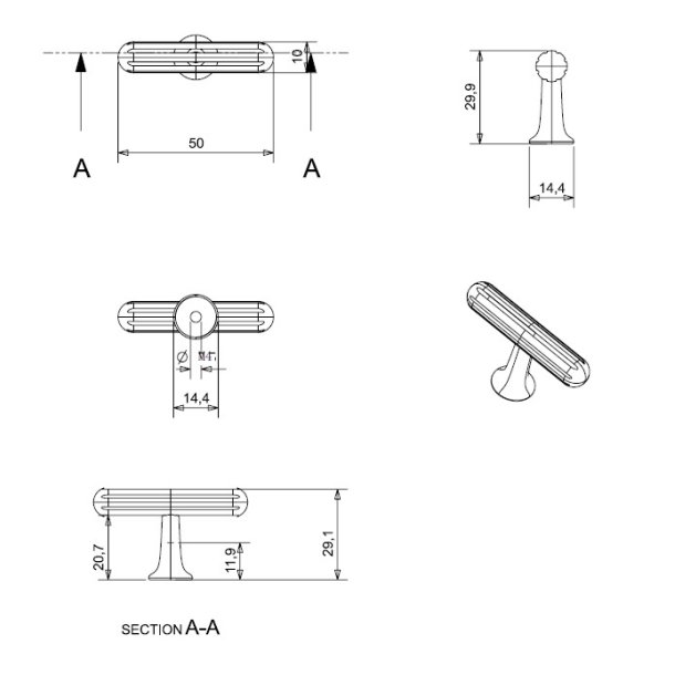 Riflet T-Bar "Oria" - Sort - 50mm