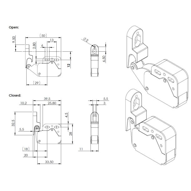 Trykls Mini Latch - Formessinget - 48,5x28x25mm