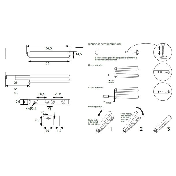 Tryk-bnebeslag med Magnet - Hvid