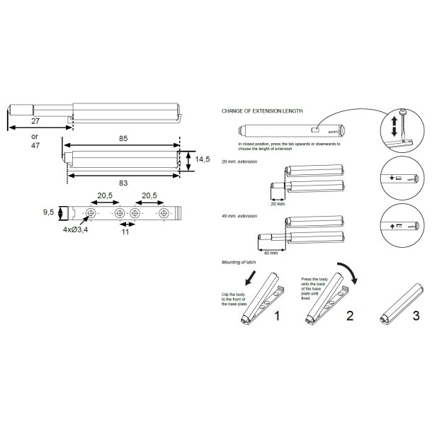 Tryk-bnebeslag med Bumper - Sort