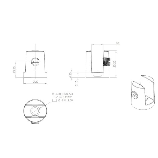 Glashyldeholder 8-10mm Glastykkelse - Mat Finish