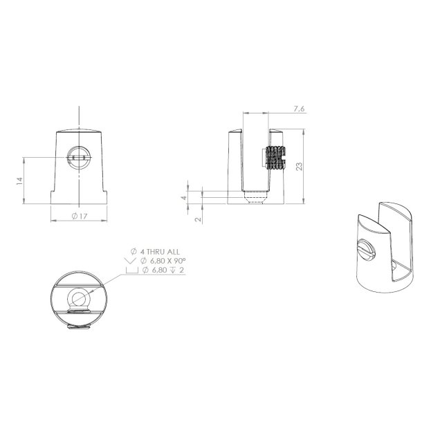 Glashyldeholder 4-6mm Glastykkelse - Mat Finish