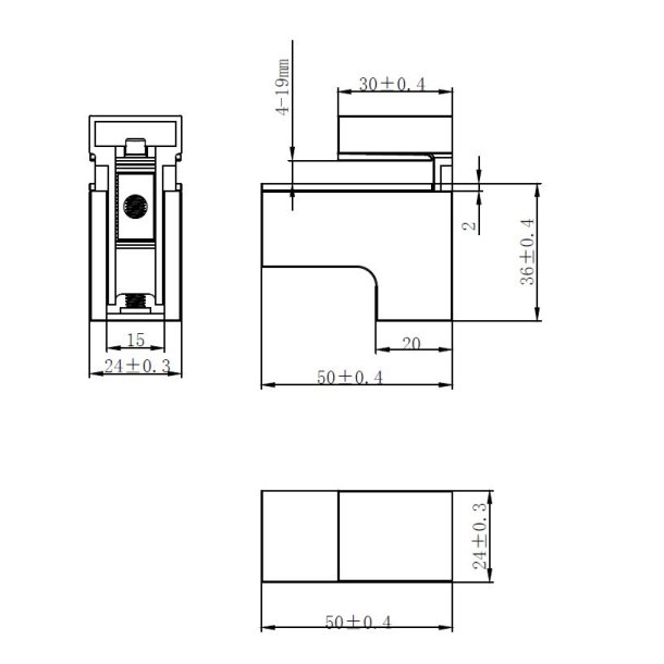 Glashyldeholder 4-19mm Glastykkelse - Forkromet