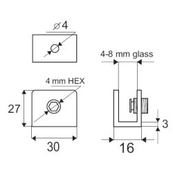 Glashyldeholder 4-8mm Glastykkelse - Messing Finish