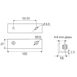 Glashyldeholder 4-8mm Glastykkelse - Forkromet Finish