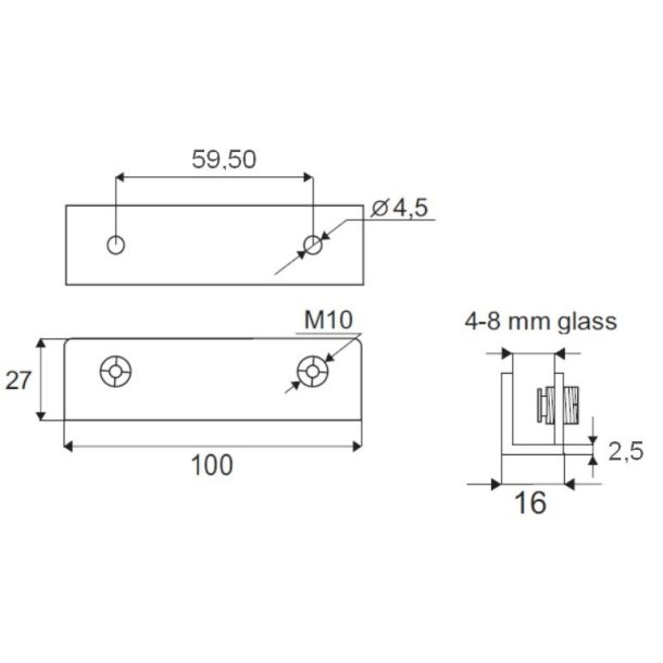 Glashyldeholder 4-8mm Glastykkelse - Forkromet Finish