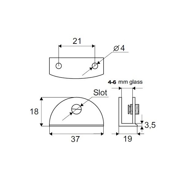 Glashyldeholder 4-5mm Glastykkelse - Krom Finish