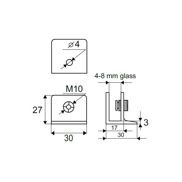 Glashyldeholder 4-8mm Glastykkelse - Aluminium Finish