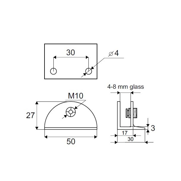 Glashyldeholder 4-8mm Glastykkelse - Aluminium Finish