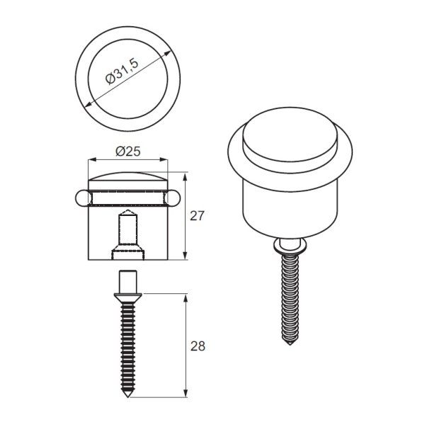 Drstopper "Fly" -  Rustfri Stl - 25x27mm