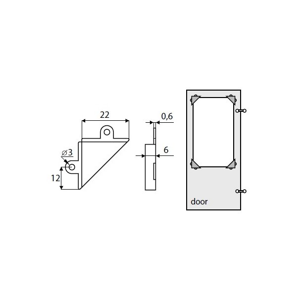 Spejlbeslag 22x22mm Stl - Forniklet