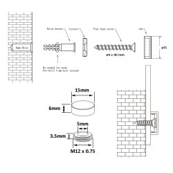 Spejlbeslag - 15mm - Poleret Krom