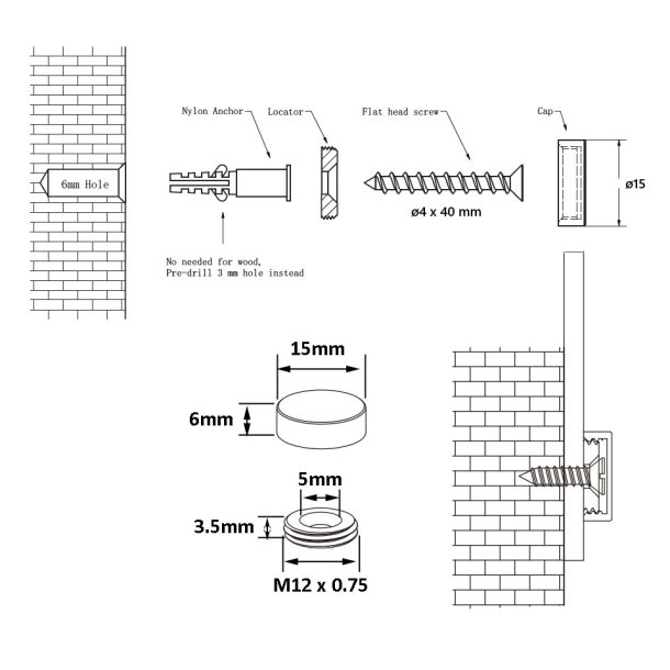 Spejlbeslag - 15mm - Poleret Krom