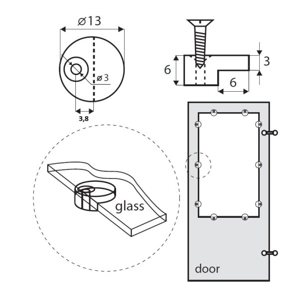 Spejlholder 13mm - til 4mm Spejl