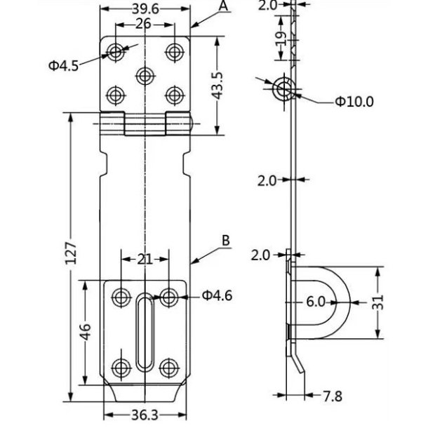 H�ngel�soverfald 127mm - Rustfri St�l