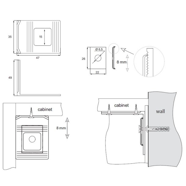 Vgbeslag (3 Dele) til Skab,Reol eller Kommode - Birk Finish