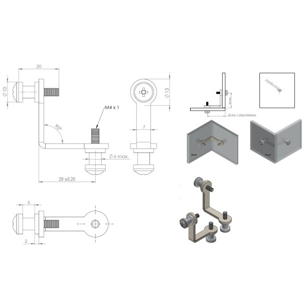 Glassamlebeslag "Klo" 2 Sider  - Forniklet