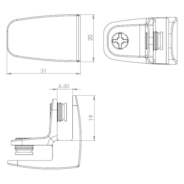 Glassamlebeslag 90 - 2 Sider - Alu -  t/4-6mm Glas