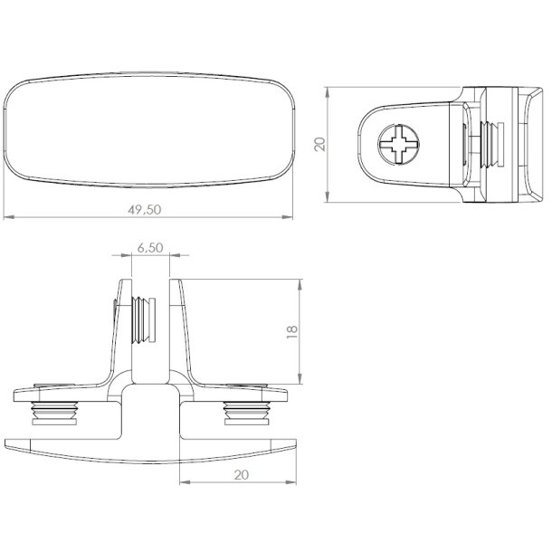 Glassamlebeslag 90 - 3 Sider - Alu -  t/4-6mm Glas