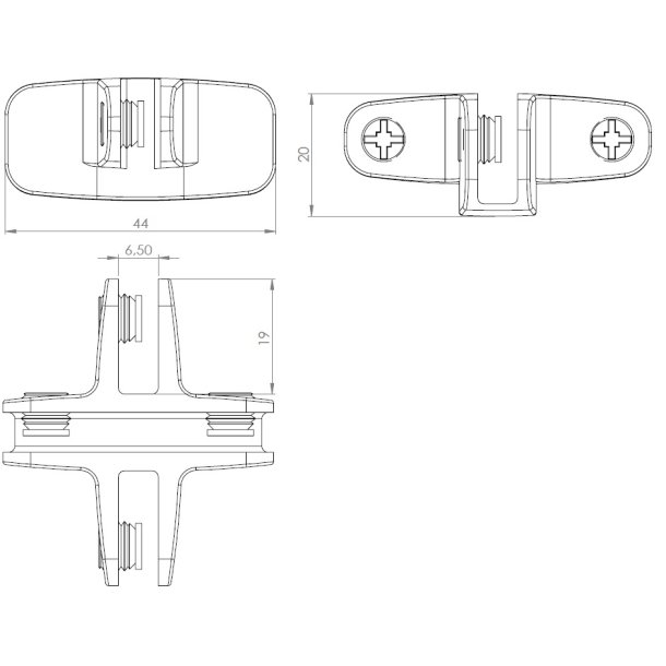 Glassamlebeslag 90 - 4 Sider - Alu -  t/4-6mm Glas