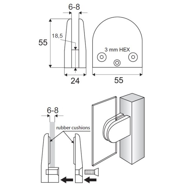 Glasklemme "XL" til 6-8mm Glas/Akryl - Formessinget