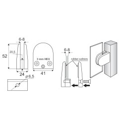 Glasklemme "M" til 6-8mm Glas/Akryl - Forkromet