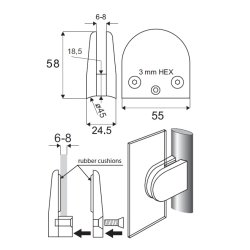 Glasklemme "XL" til 6-8mm Glas/Akryl - til Rr - Krom