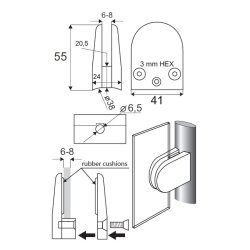 Glasklemme "M" til 6-8mm Glas/Akryl - til Rr - Krom