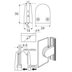 Glasklemme "S" til 4-5mm Glas/Akryl - til Rr - Krom