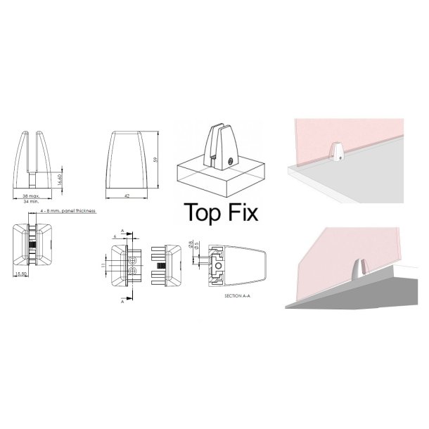 Vrnbeslag til 4-8mm Glas/Akryl - Montering P Bord - Sort