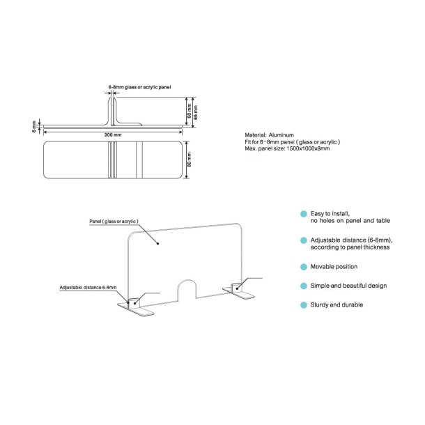 Stabilt og Strkt Vrnbeslag til 6-8mm Glas/Akryl - Slv