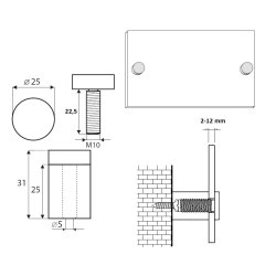 Messing Skiltebeslag - 25x25mm - Forkromet