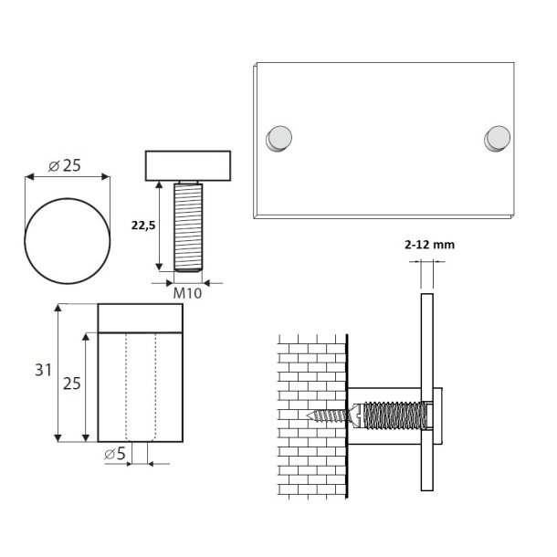 Messing Skiltebeslag - 25x25mm - Forkromet