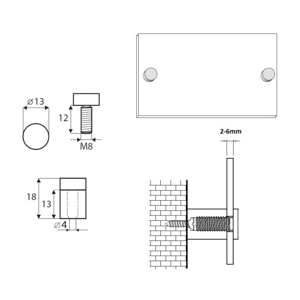 Aluminium Skiltebeslag - 13x13mm - Rd