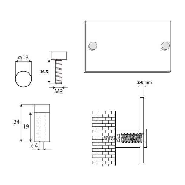 Aluminium Skiltebeslag - 13x19mm - Sort