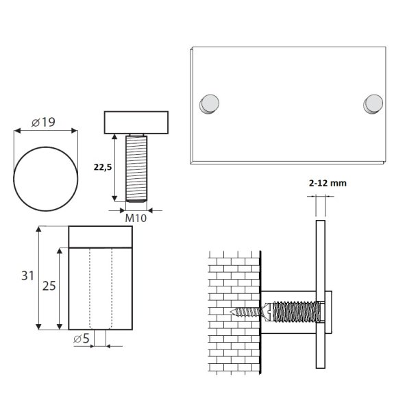 Aluminium Skiltebeslag - 19x25mm - Sort