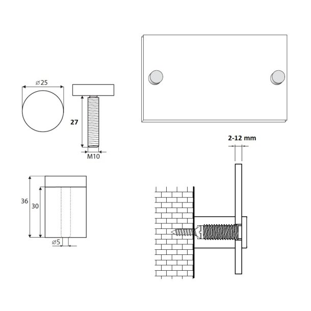 Aluminium Skiltebeslag - 25x30mm - Mat