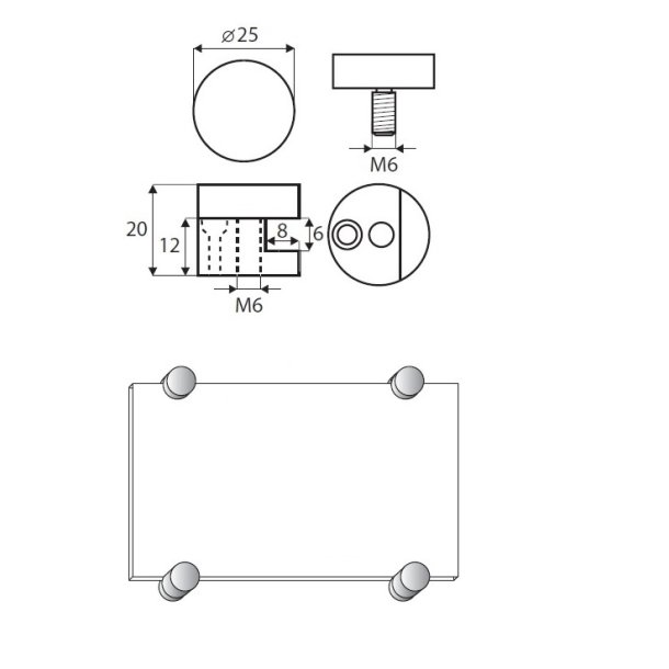 Spejlbeslag - 25x20mm - Poleret Krom