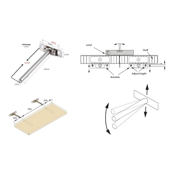 Skjult Hyldebrer 12x152mm - Justerbar