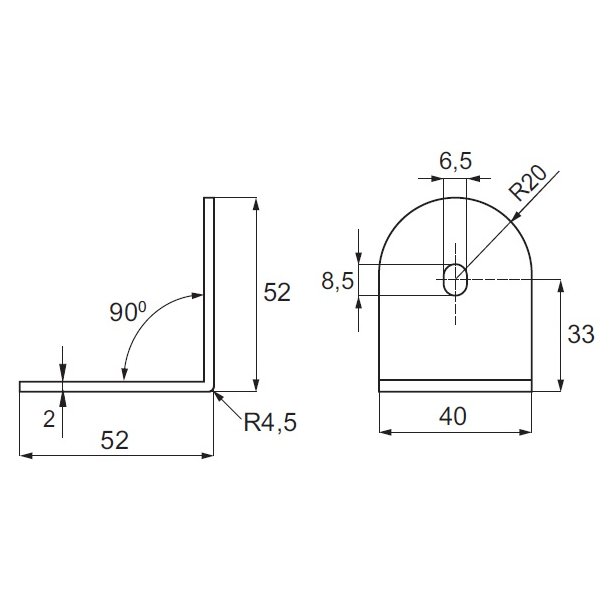 L-V�gbeslag 50x40x2mm - Sort - Rustfri St�l 316
