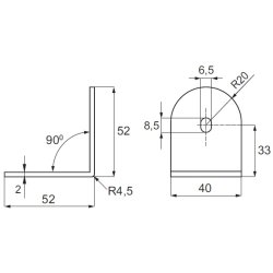 L-Vgbeslag 50x40x2mm - Rustfri Stl