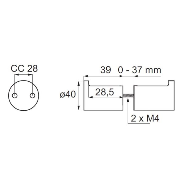 Drknop 40x39mm til Toiletbs - Rustfri Stl