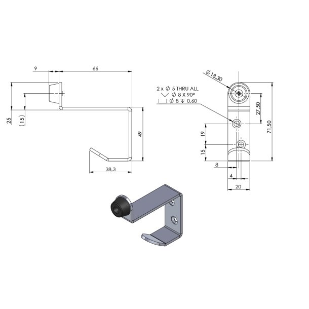 Drstopper "Ant"-  med Krog - Rustfri Stl