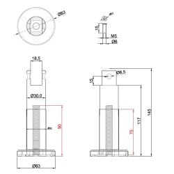 Fod til Toiletbs (118-175mm) - Sort - Rustfri Stl