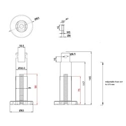 Fod til Toiletb�s (118-175mm) - Rustfri St�l 316 (Syrefast)